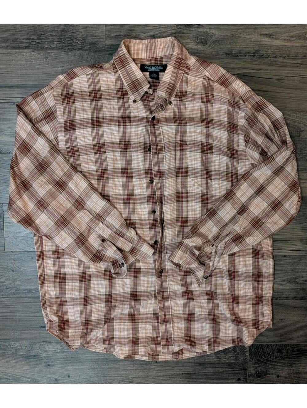 Brooks Brothers Country Club Mens Plaid Shirt XL Brown Cashmere Blend